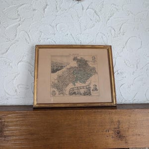 Antique 19th century engraved map of French Alps with cityscapes and coat of arms by Lecoq Barbier & Waltner