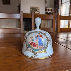 Antique French white porcelain food cover with handle in hand-painted insect motif for plate protection or rustic kitchen decor