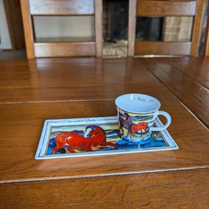 Goebel Germany collectible cup and tray set with red horses motif by Franz Marc in limited edition for equestrian art lovers