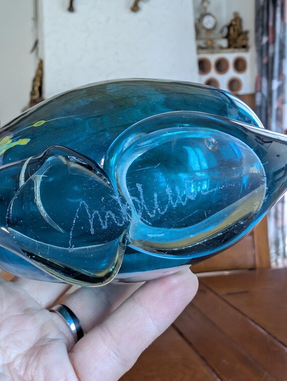 イムディーナガラスの花瓶：ヴィンテージアートガラス、ブルー