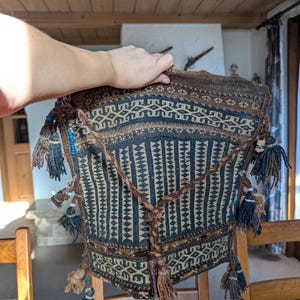 Churdjin Bag Face antique afghan rug bag with oriental style cotton cord tassels for exquisite decoration