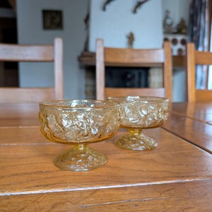 Anchor Hocking Lido Milano vintage amber pressed glass dessert cups set of 2 textured sherbet bowls for mid-century table setting
