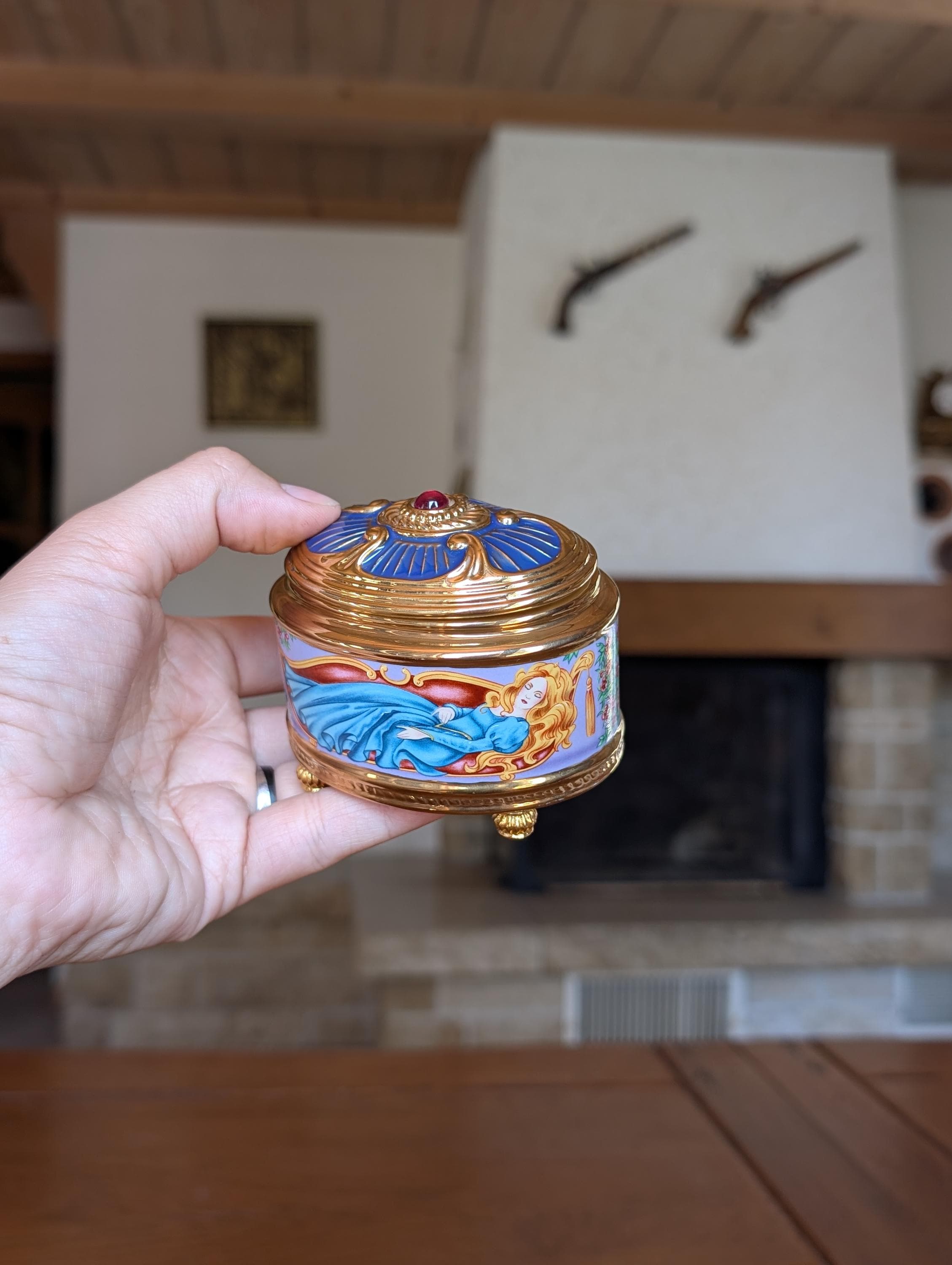 Fabergé Sleeping Beauty Music Box: 24k Gold Porcelain, Franklin 
