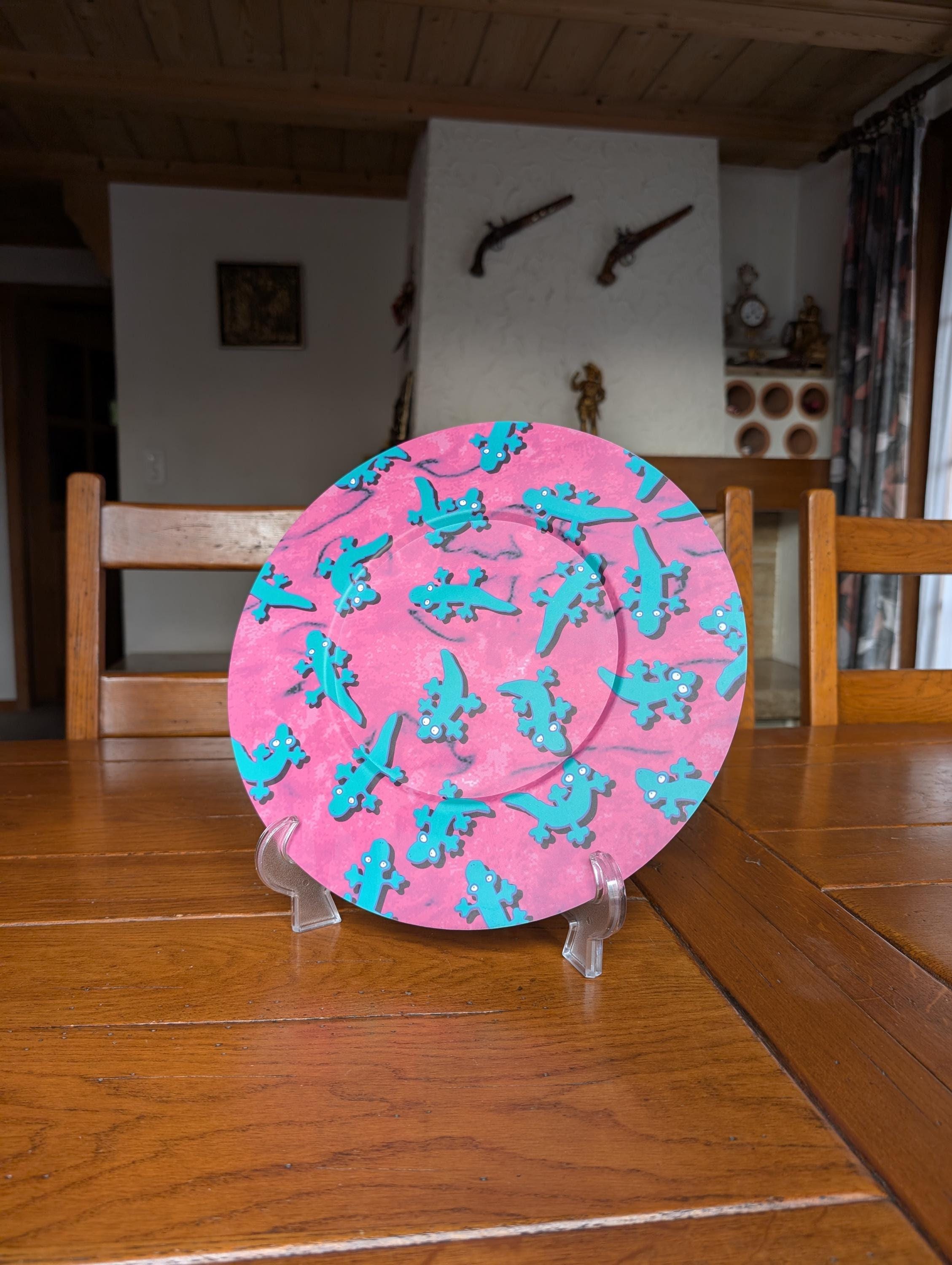 Alessi Twergi Tray, Purple Plywood With Green Lizards, 90s Italian