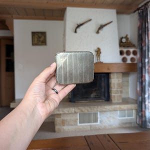 Vintage alpacca silver plated cigarette case with engine turned stripe pattern and monogram engraving from Germany