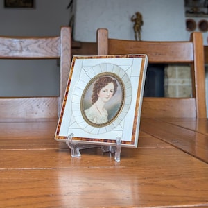 Antique portrait miniature of a young noble lady hand-painted in a white square permut frame, signed by the artist, unique collector’s item