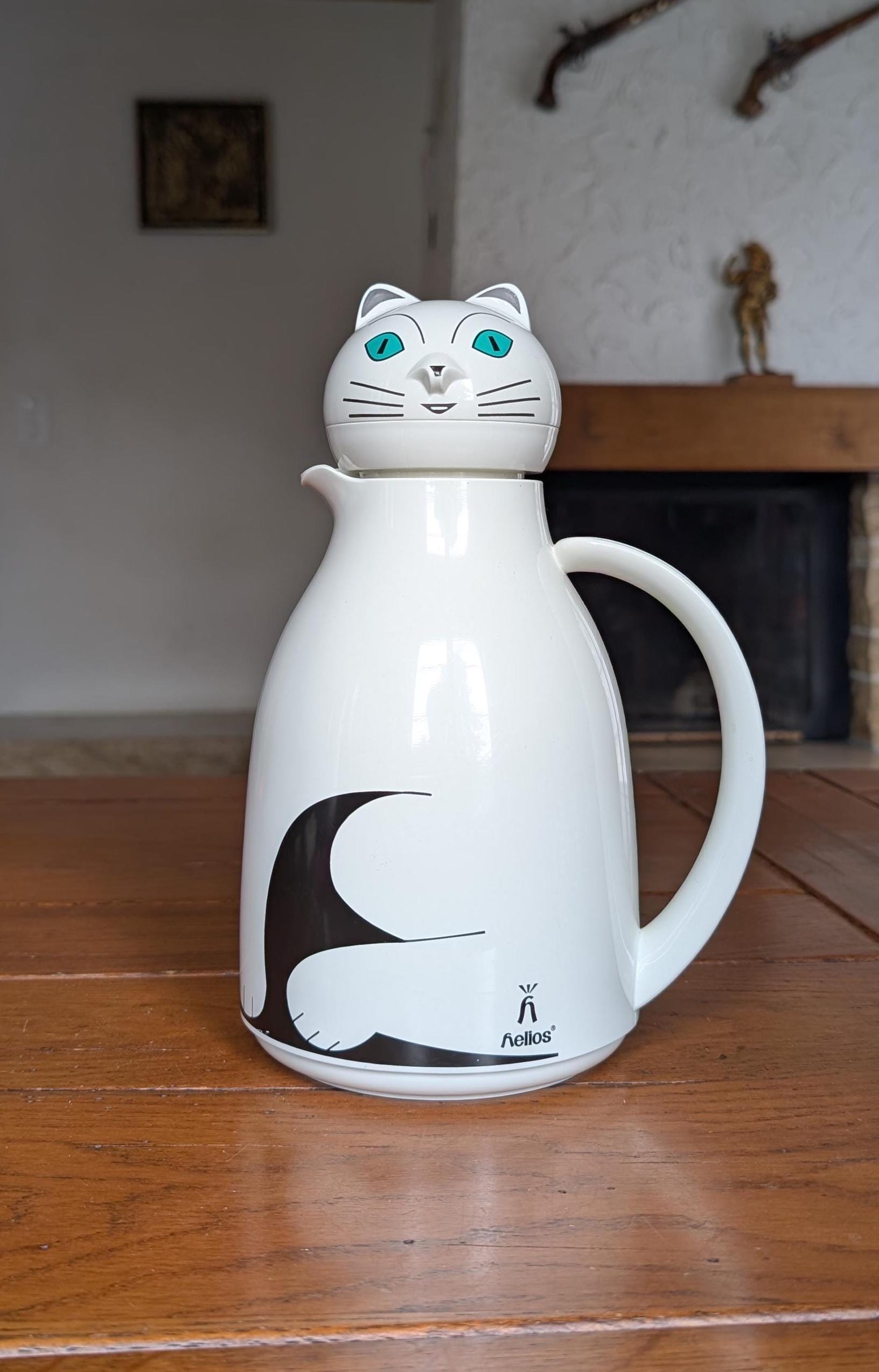 Vintage Helios Thermos Carafe: Cat Face Lid, German Insulated