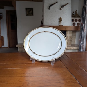Christofle Ruban Or China porcelain serving platter with gold trim and neoclassical design from France for elegant dining or gift