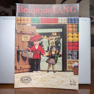 Boutique Lang Swiss 80s vintage magazine knitting doll clothes, home decorating and toy knitting