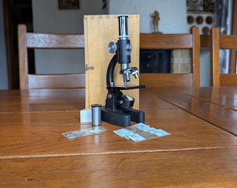 Vintage HOC Germany Microscope 6x/15x with Wooden Case