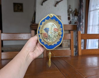 Vintage Swiss Music Box Wall Decor, “Edelweiss” Floral Embroidery