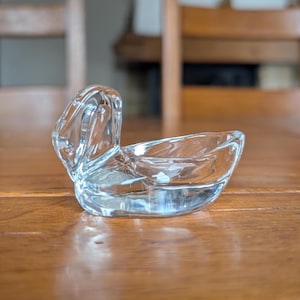 Vintage clear glass swan salt shaker for elegant table serving or decorative kitchen accent