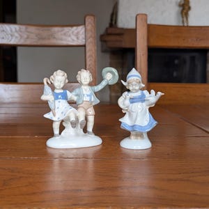 GDR vintage 70s German porcelain figurine with choice of dancing children or girl with goose in delicate pastel colors
