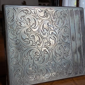 Vintage Alpacca Hoka Cigarette Case, Silver Plated Floral Art Deco image 3