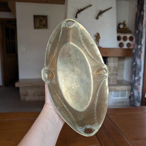 Vintage messing fruitschaal met sierlijke handgrepen decoratieve jugendstil- serveerschaal