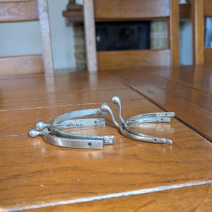 Vintage J.K.&Co metal horse riding spurs set to choose from – classic rowel spurs or ball-end English-style spurs  for equestrian decor