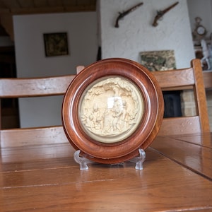 Antique 19th century French reliquary Basrelief painting carving on sea foam Meerschaum depicting a nursing woman and children