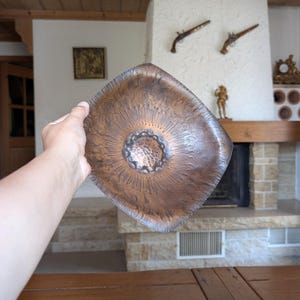 Vintage hand hammered copper square bowl deep rustic dish artisan forged for farmhouse table decor or unique gift