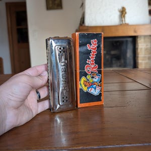 Harmonica Rumba vintage chrome harmonica in original box mid-century mouth organ for collector made in GDR Germany