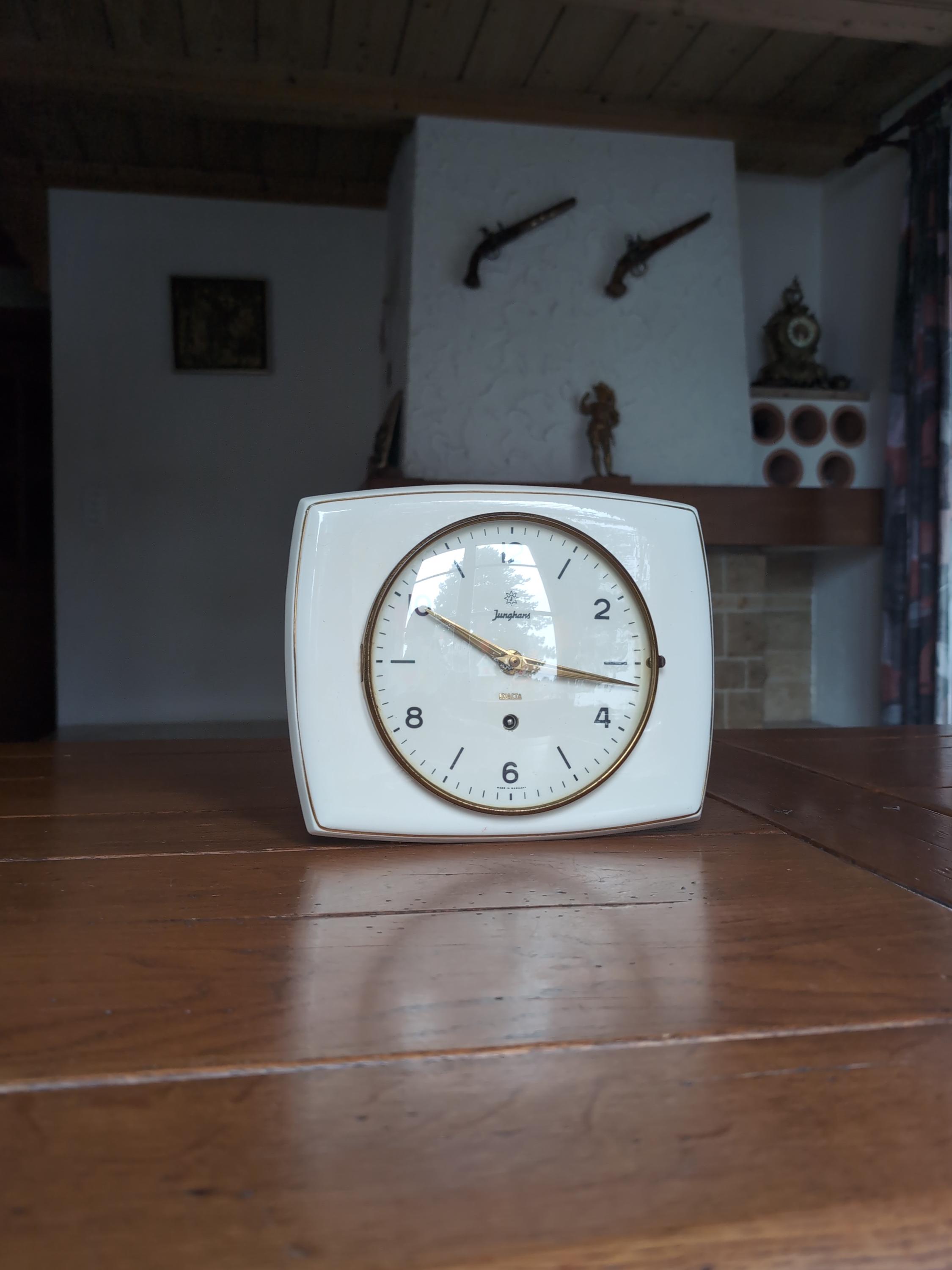 Junghans Exacta Vintage White Ceramic Wall Clock From 1950s