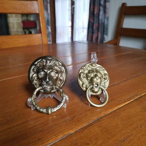 Furniture handle Lion&#39;s Face with open mouth ring in metal or brass in choice of metal or brass