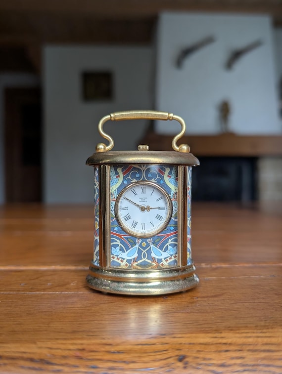 Vintage 1980s Halcyon Days Hand Painted Enamel Quartz Carriage