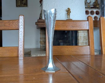 Swiss Jugendstil Pewter Vase, Art Nouveau Floral Relief