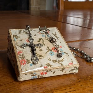 Vintage Catholic silver tone rosary with metal beads and crucifix religious prayer beads handmade
