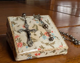Vintage Catholic silver tone rosary with metal beads and crucifix religious prayer beads handmade
