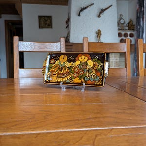 Reber Swiss folk ceramic cake tray hand painted from Switzerland vintage dessert plate