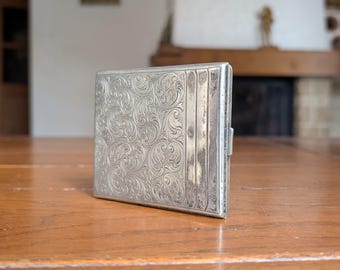 Vintage Alpacca Hoka Cigarette Case, Silver Plated Floral Art Deco