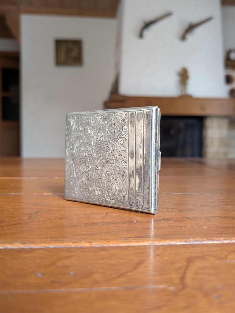 Vintage Alpacca Hoka Cigarette Case, Silver Plated Floral Art Deco image 1