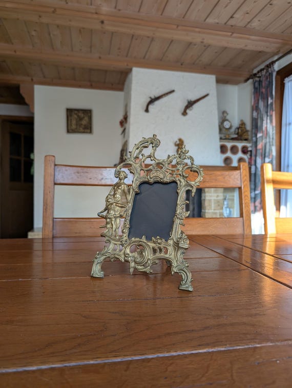 Antique French Rococo Bronze Photo Frame, Woman & Child, Dated