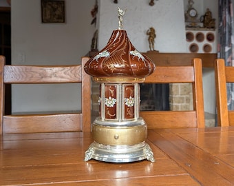 Vintage Italian Musical Cigar & Lipstick Carousel, Floral Vanity Decor
