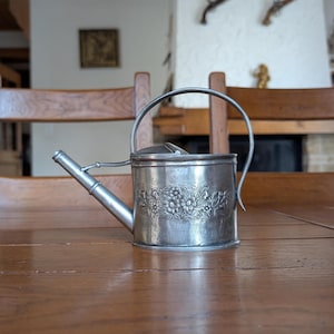 Vintage Swiss Pewter Watering Can: Floral Embossed Bossert Basel