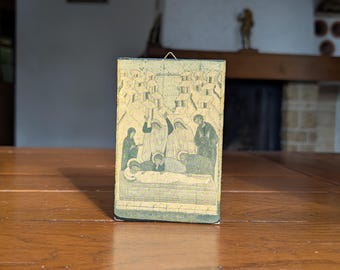 Vintage wooden icon Lamentation of Christ Orthodox wall plaque sacred Christian art for prayer corner home devotional decor