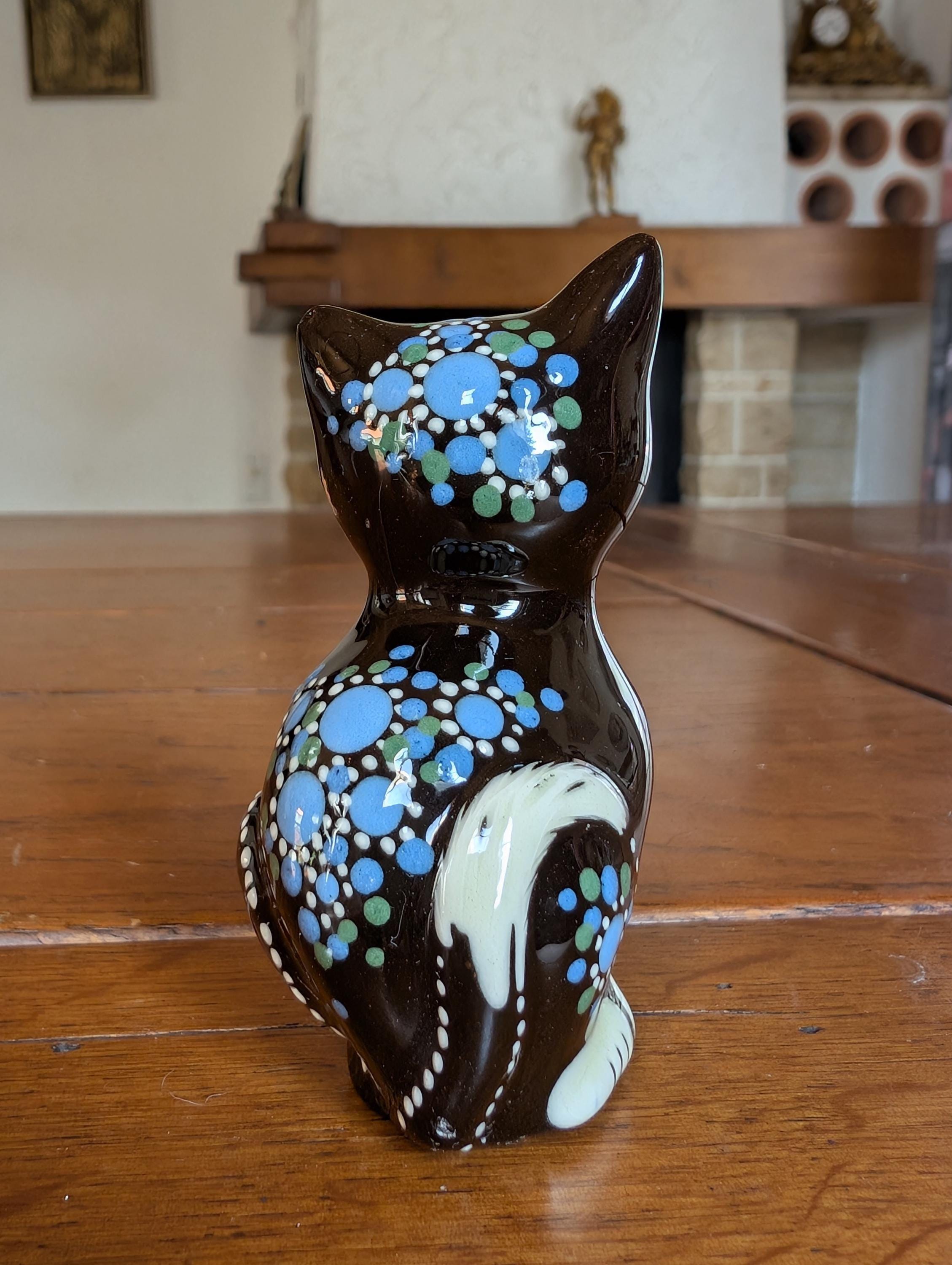 ヴィンテージ 猫　手描き陶磁器　置き物　藍色　 高さ32cm ヴィンテージ 猫 手描き陶磁器 置き物 藍色 高さ32cm オランダ 80s