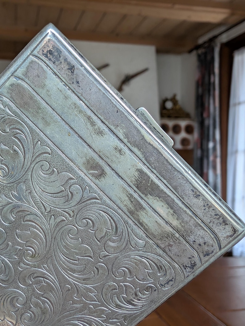 Vintage Alpacca Hoka Cigarette Case, Silver Plated Floral Art Deco image 2