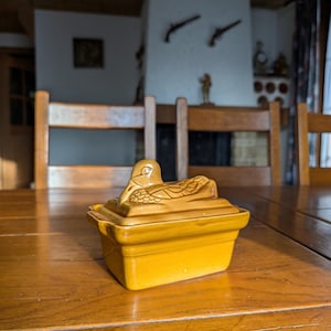 Pallsa Ceramic terrine Barbotine Vintage clay mold duck foie gras pate dish from France for rustic French style kitchens