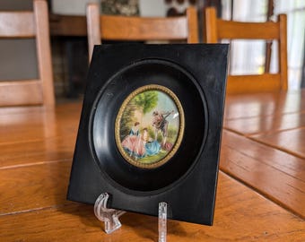 Miniatura francesa antigua de acuarela, estilo Biedermeier
