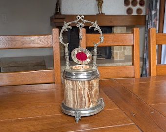 Vintage Reuge Swiss Music Box Cigarette Dispenser, Ornate Metal & Marble