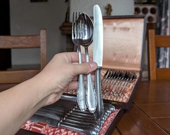 Conjunto de talheres vintage Wirths Solingen em aço inoxidável, para 12 pessoas.