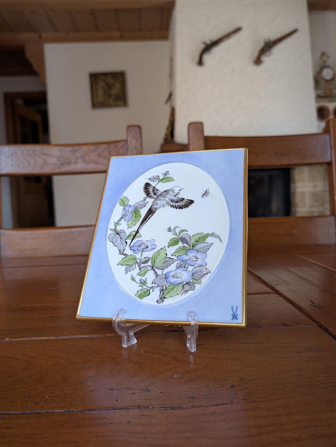 Meissen Hobby Collection Rare Wall Decorative Blue Panel With Oval