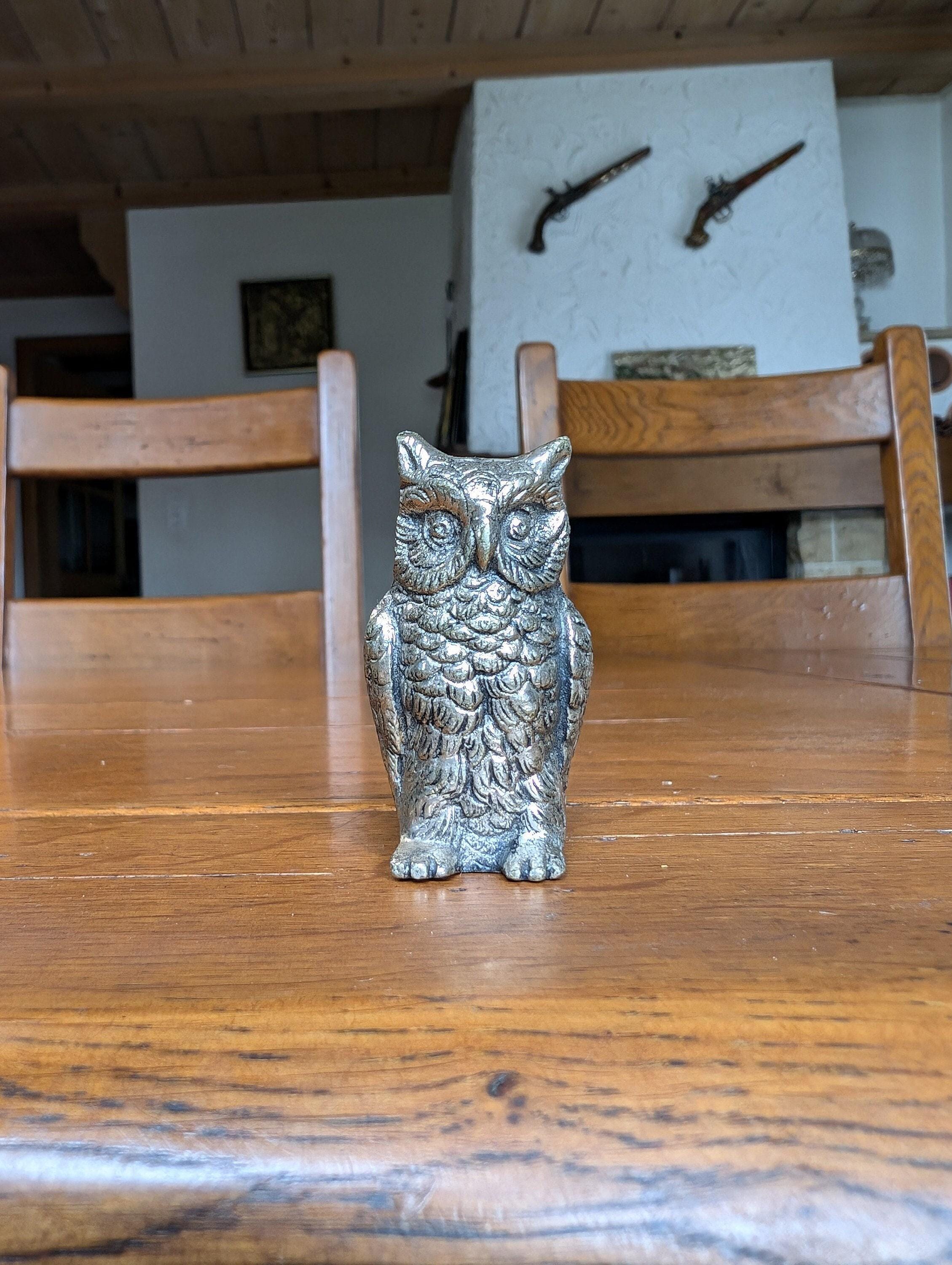 Vintage Cast Metal Owl Figurine: Rustic Desk Decor