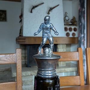 Soccer player Vintage metal wine stopper with removable soccer player figurine as a gift for sports fans or barware collectors