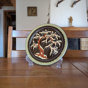 Heimberg 30 cm(11.8 in) vintage ceramic wall plate with hand-painted winter tree motif from Switzerland by Willy André for rustic home decor