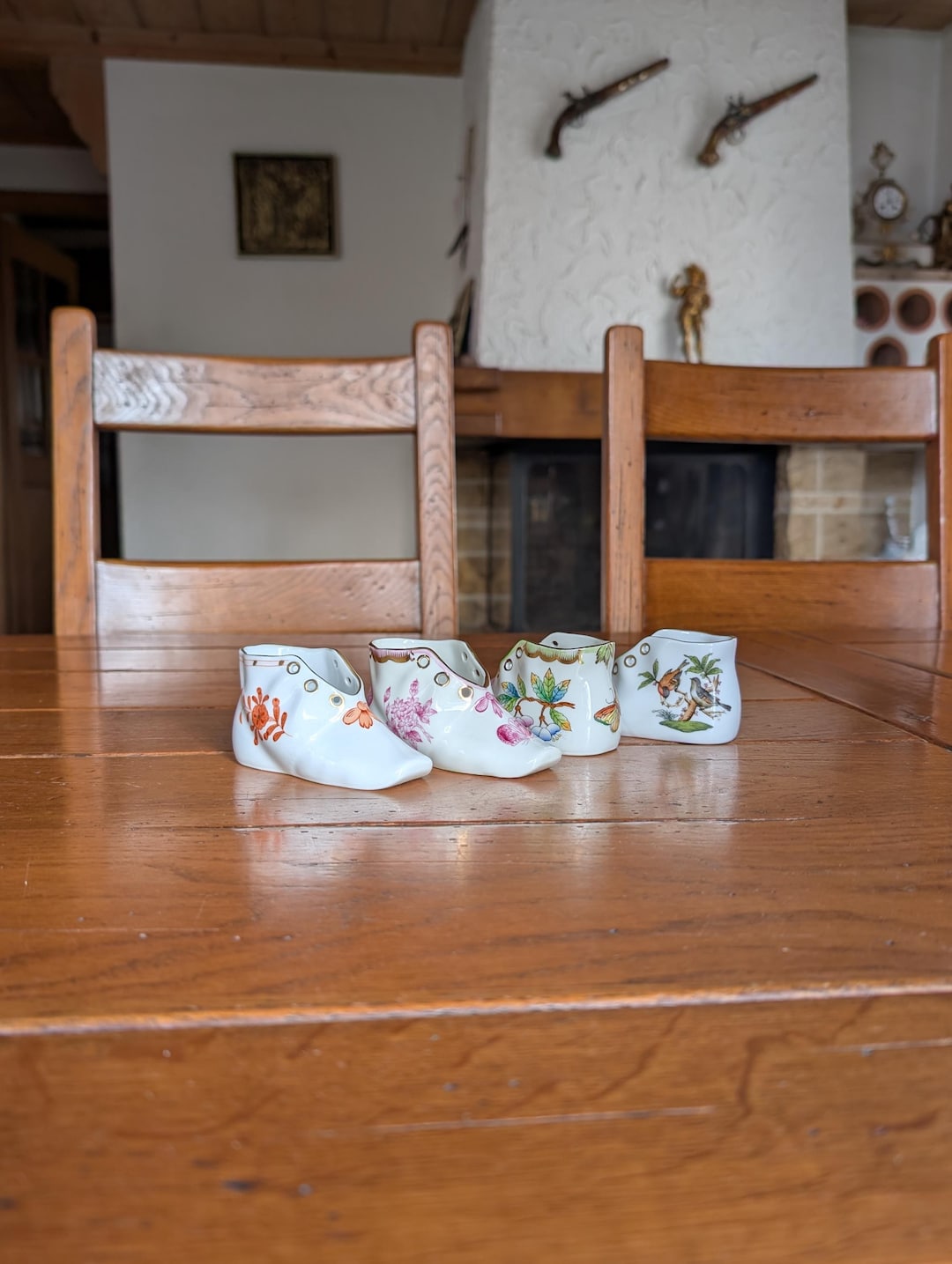 Herend Porcelain Baby Bootie: Hand-painted Floral Motif, Hungary