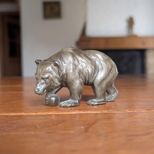Vintage bronze bear figurine with detailed sculpture for rustic wildlife decor or cabin collector gift