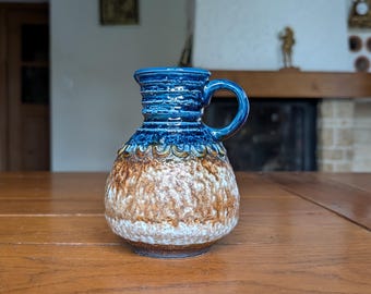 Scheurich Fat Lava Pitcher 1769-14, Blue Glazed West German