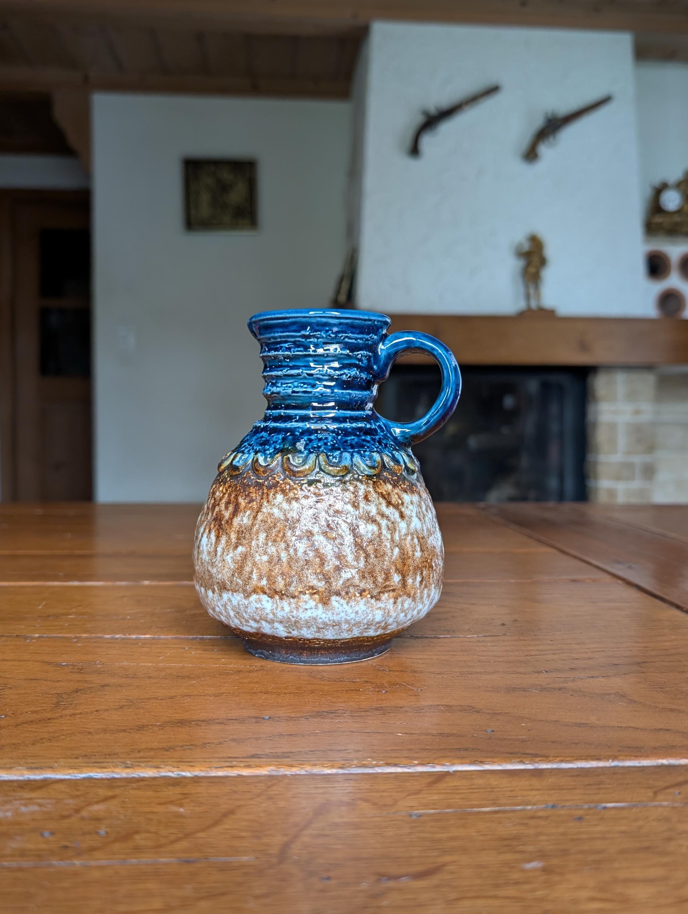 Scheurich Fat Lava Pitcher 1769-14, Blue Glazed West German